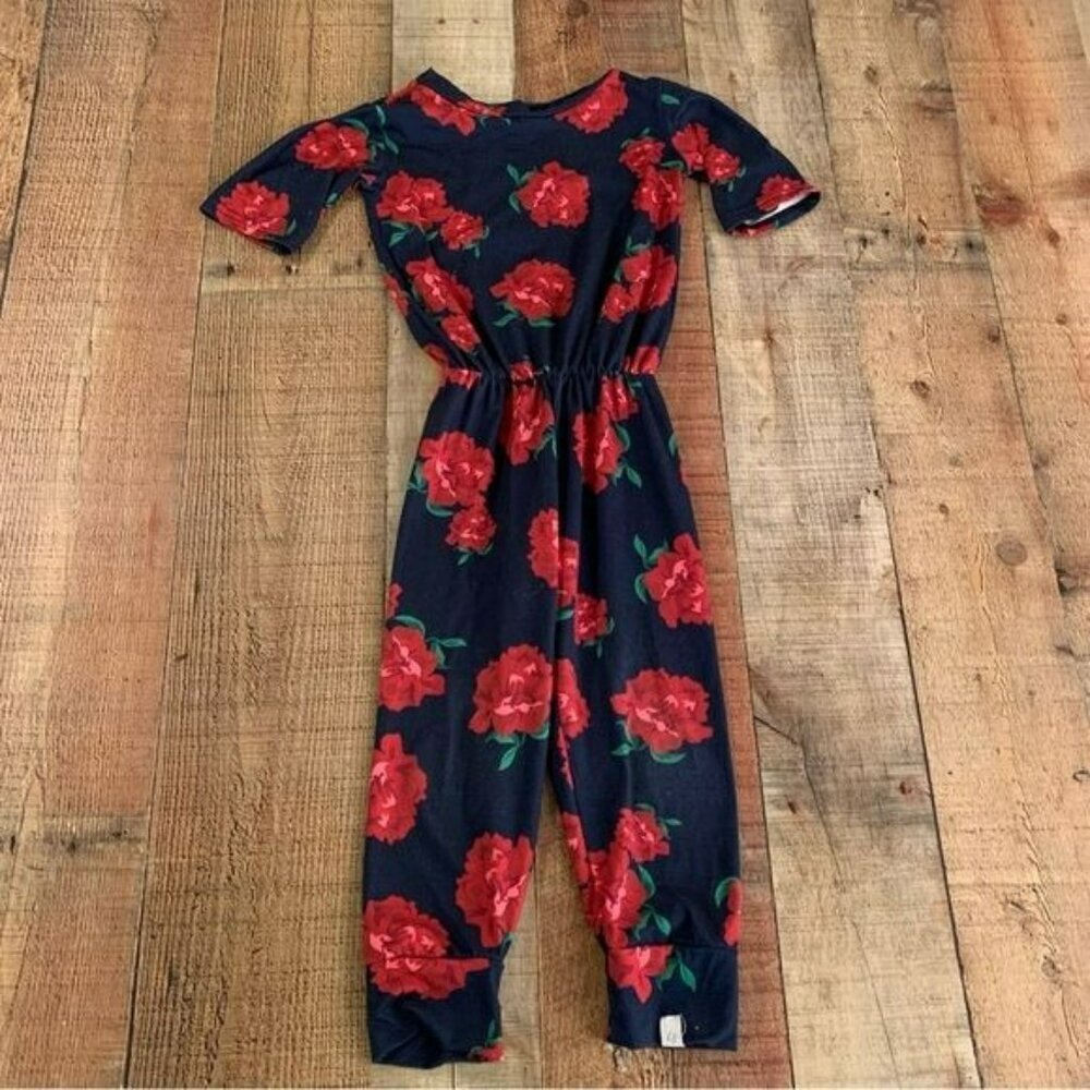 Little statements girls floral romper in blue and red -3T